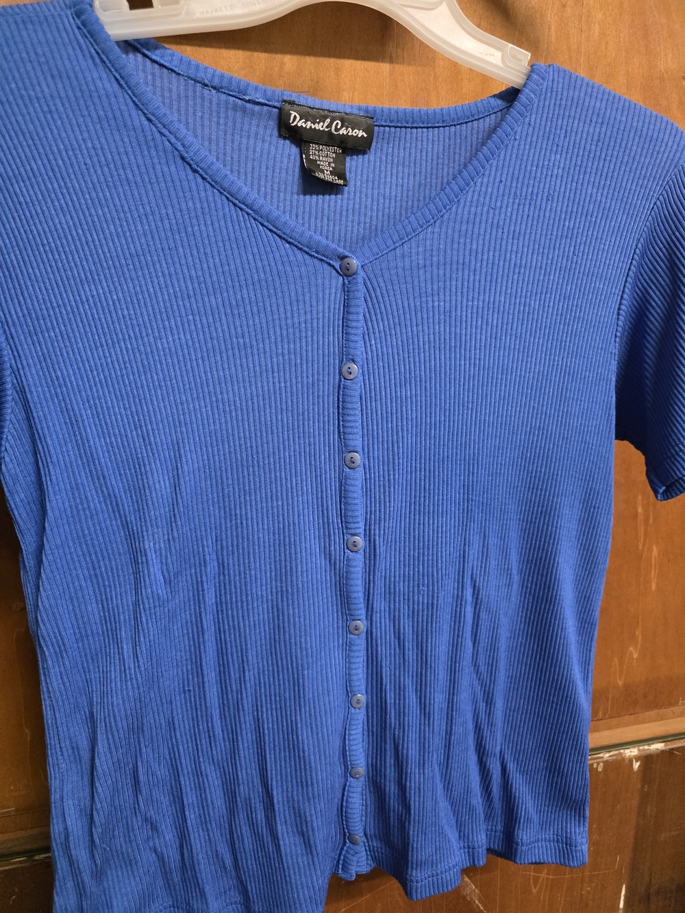 ​VTG Daniel Caron Blue Ribbed Button Front Top Size M